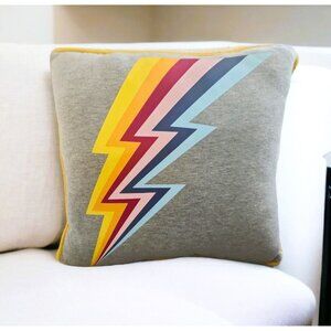 Dormify Rainbow Lightning Bolt Throw Pillow Set 14x14" Gray Yellow Trim